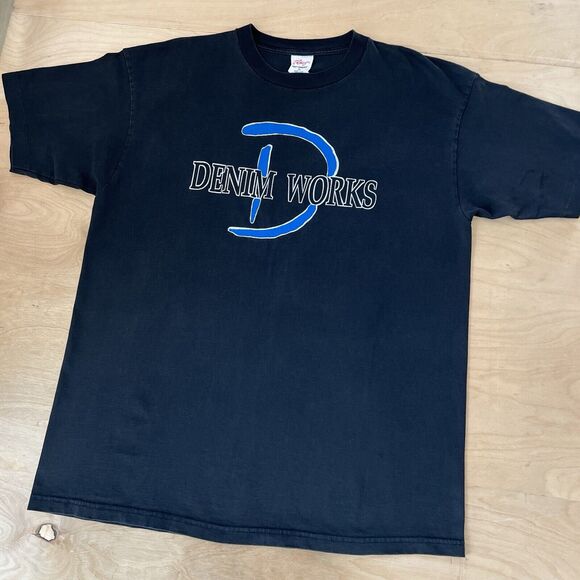 Vintage Denim Works Shirt XL Black Blue 90s Made in USA Jeans Americana Cowboy - Picture 7 of 7